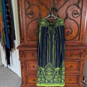 Carole Little Vibrant Green and Navy Maxi Skirt